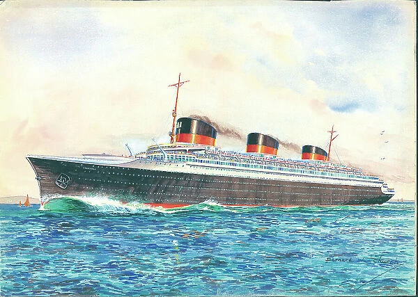 The Normandie Ocean Liner Shipping Watercolour