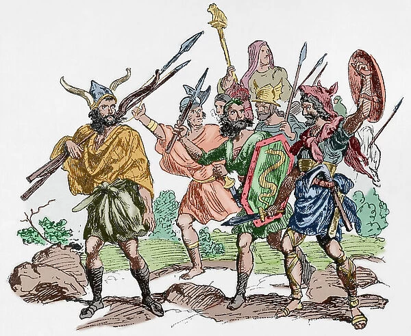Northern Barbarians. Engraving. Later colouration