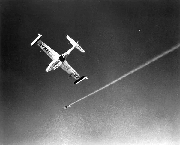 A Northrop RP-76 rocket-powered target drone after launch