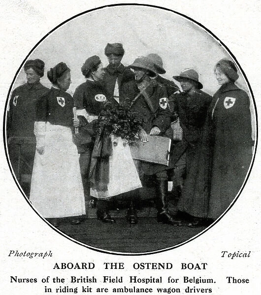 Nurses on board boat for Belgium, WW1