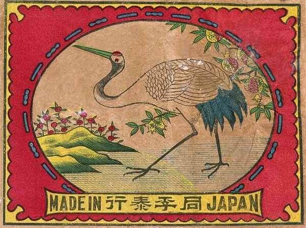 Old Japanese Matchbox label with a crane