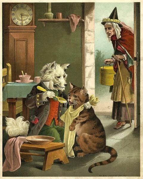 Old Mother Hubbard: dog feeding the cat