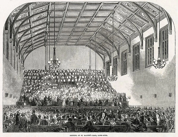 The opening concert at the new St Martins Hall, Long Acre, London. Date: 1850