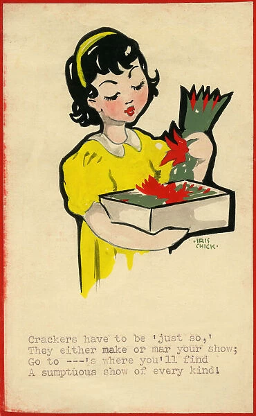 Original Artwork - Girl with box of Christmas crackers