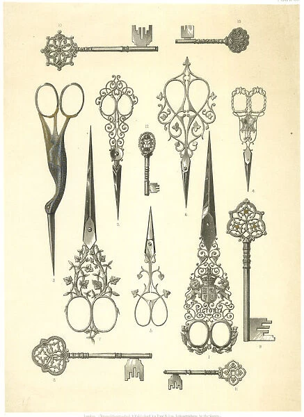 Ornate scissors and keys