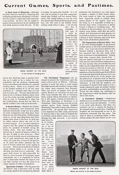 Page from The Tatler reporting on a comedy cricket match which took place at the Oval