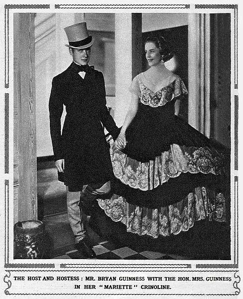 Party hosts Mr Bryan Guinness (1905-1992) and his wife (Diana Mitford) in her Mariette