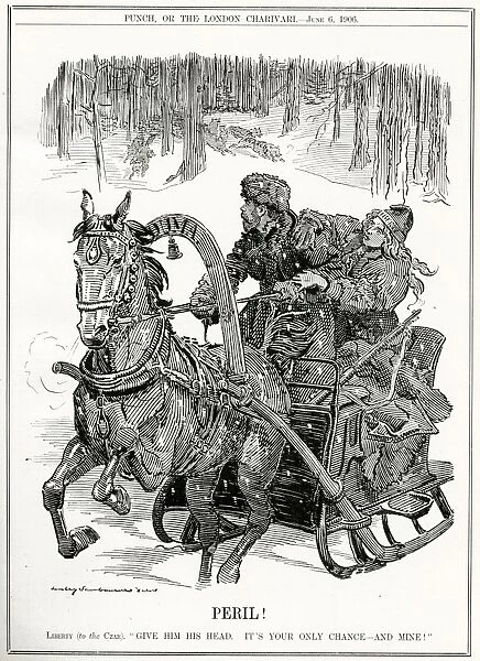 Peril! Tsar Nicholas II can t understand that the Duma is Russias only chance. Date: 1906