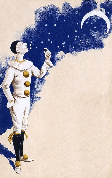 Pierrot admiring the moon and the stars