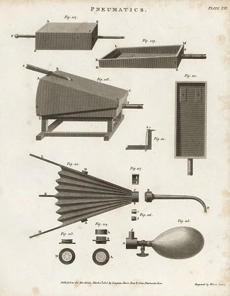Pneumatics- bellows, plans and elevations, 18th century