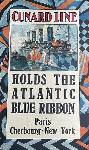 Poster, Cunard Line, Holds the Atlantic Blue Ribbon