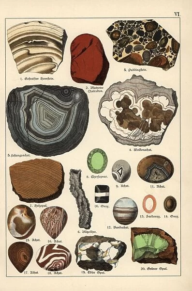 Precious stones including agate, onyx, opal and sardonyx