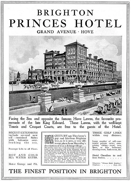 Princes Hotel, Brighton, advertisement WW1