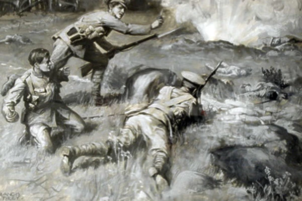 Private R Biggins attacking a crater at Hooge