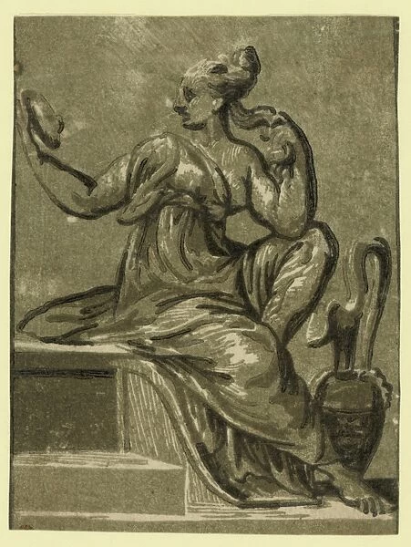 Prudence. Allegorical print showing a woman as Prudence