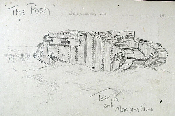 The Push Tank and Machine Guns - German Field Postcard