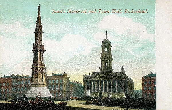 The Queen Victoria Monument and Birkenhead Town Hall