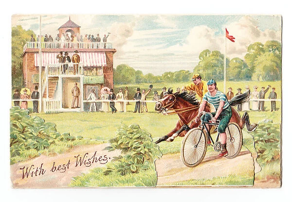 Racing scene on a greetings card