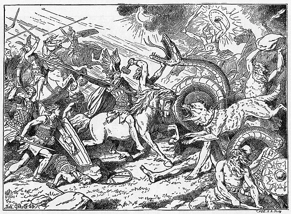 RAGNARK. A depiction of Ragnarck, the Doomsday of the Teutons