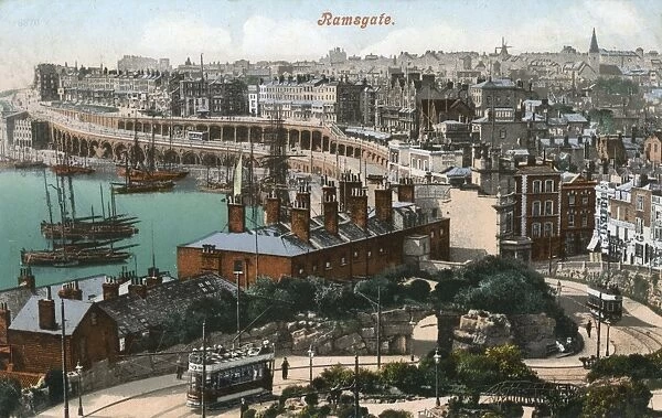 Ramsgate, Kent - Panorama over the town (Tram in foreground)