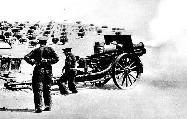 Republican Field Artillery firing near Toledo; Spanish Civil