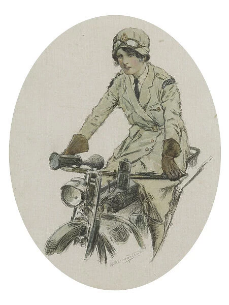 RFC Woman Dispatch Rider, by W H Margetson, WW1