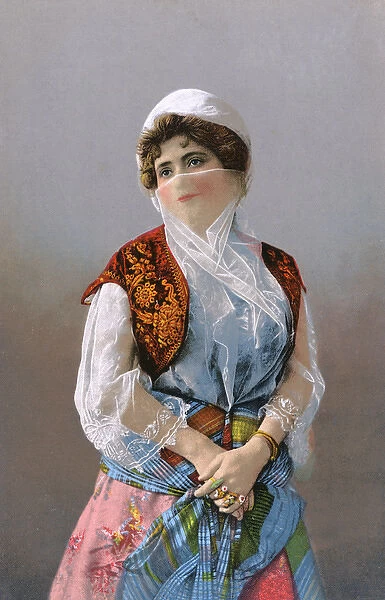 Rich Turkish Woman in fine clothing with veil