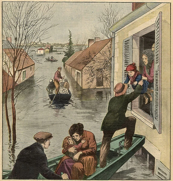 The river Loire overflows its banks in France, forcing people to travel the flooded roads by boat Date: 1923