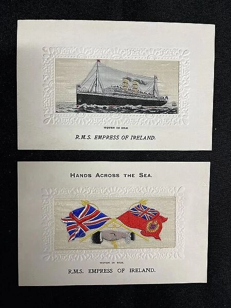 RMS Empress of Ireland, two silk postcards