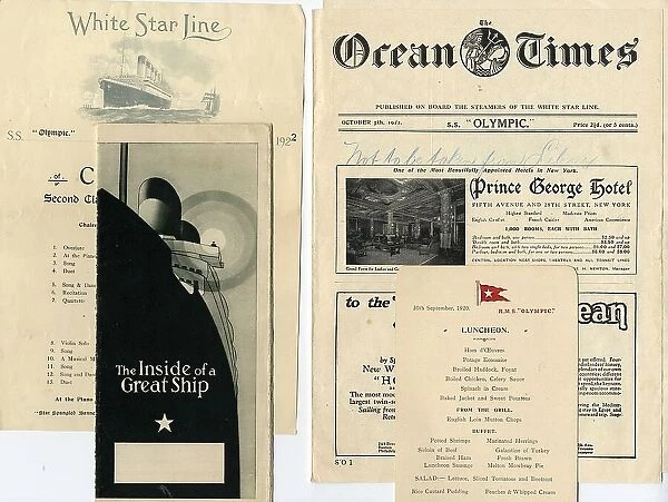 RMS Olympic - Ocean Times, lunch menu, brochure, etc