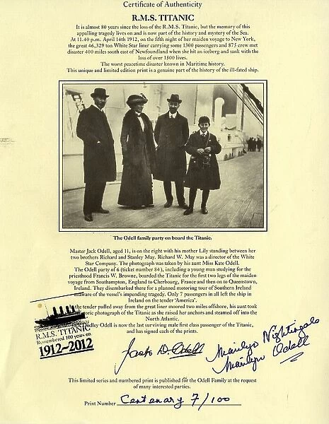RMS Titanic - Certificate of Authenticity with photo