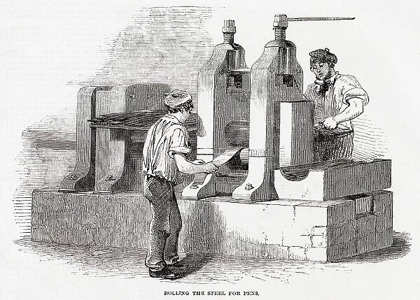 Rolling the steel for pens, at Messrs Hinks, Wells and Co. in Birmingham. Date: 1851