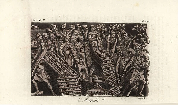 Roman legionaries with ballista during a siege