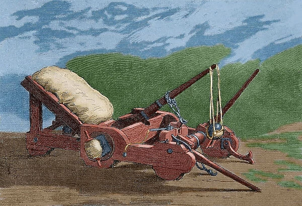 Roman weapon. Onager. Engraving. Museo Militar, 1883