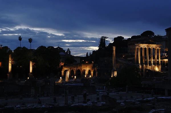 Rome. Night view of the Roman Forum