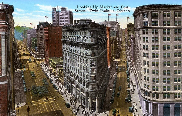 San Francisco, California, USA - View up Market & Post Sts