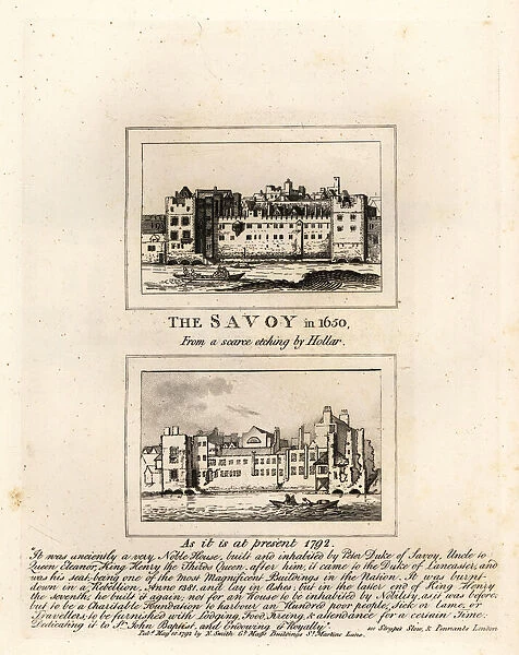The Savoy Hospital in 1650 and in ruins in 1792