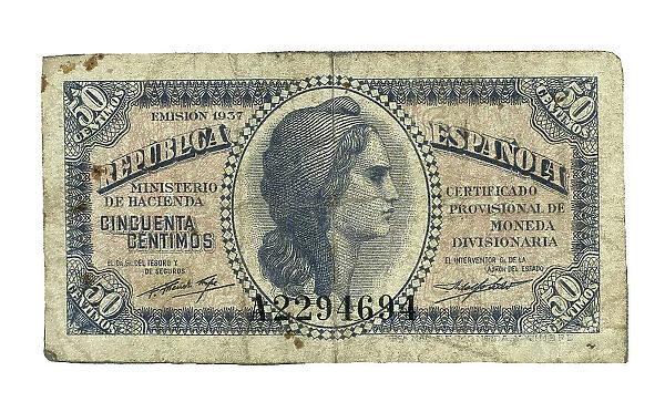 Second Spanish Republic. Obverse of a 50 cents
