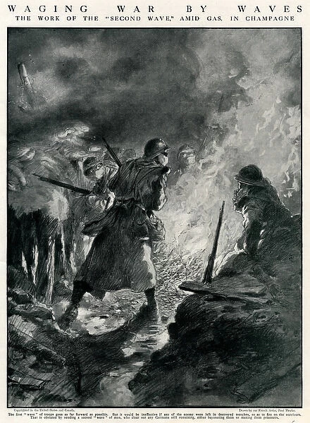 Second wave of French troops in German trenches, WW1