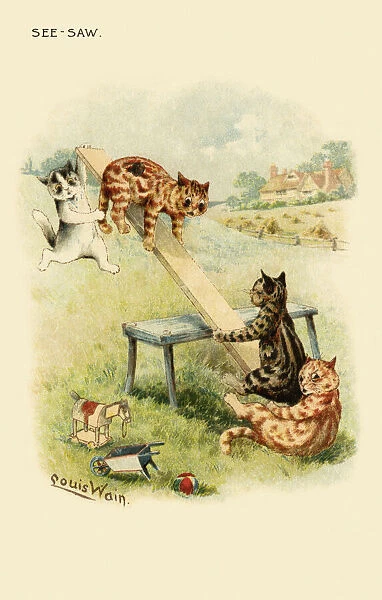 See-Saw. Hilarious illustration of the traditional nursery rhyme. Date: circa 1900