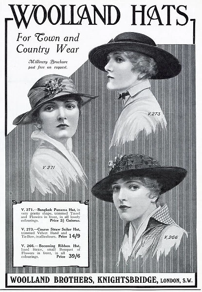 Selection of womens brimmed hats. Date: 1916