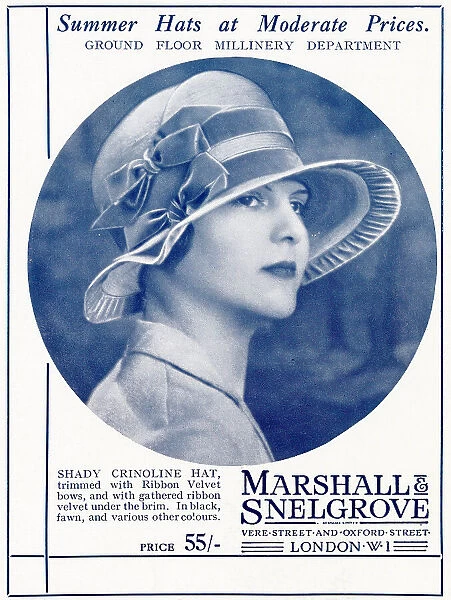 Shady crinoline hat, trimmed with ribbon velvet bows and gathered ribbon velvet under brim. Date: 1927