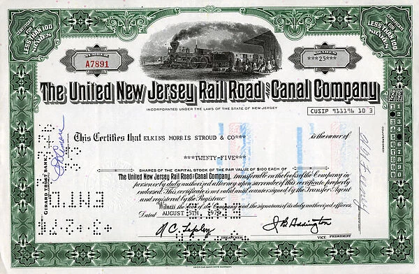 Share Certificate - United New Jersey Rail Road Company