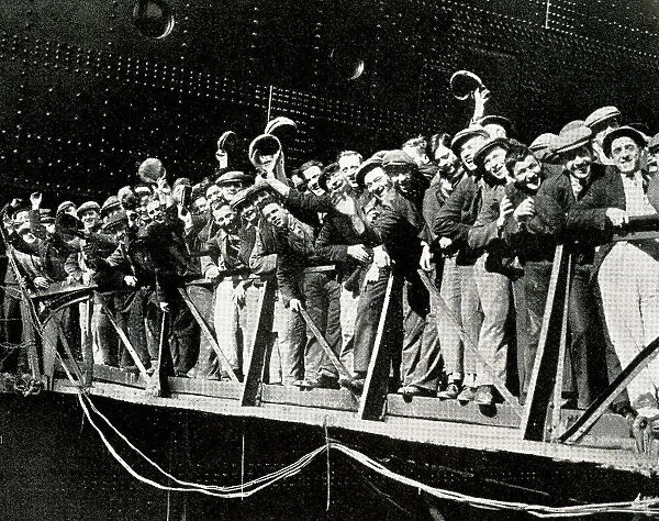 Shipyard workers cheering King Edward VIII in Glasgow