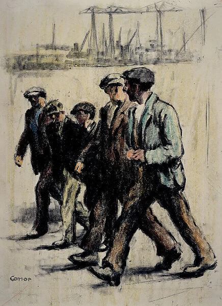 Shipyard Workers crossing Queens Bridge