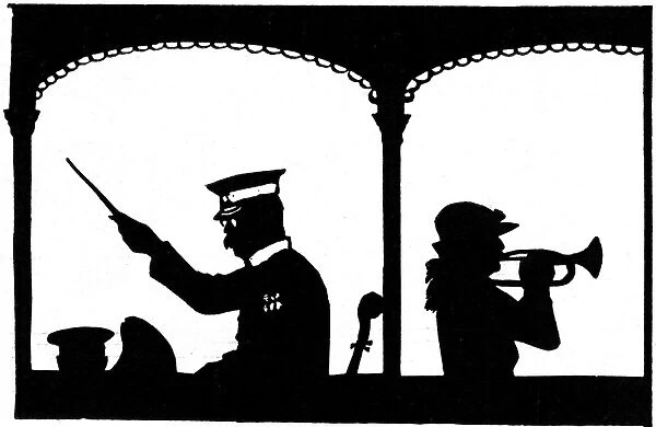 Silhouette of conductor and musicians