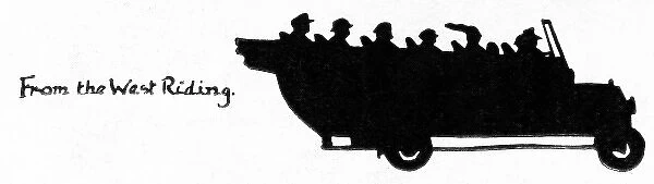 Silhouette of passengers in a charabanc