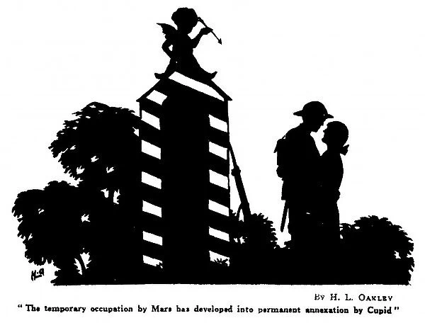 Silhouette of a wartime love scene