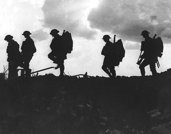 Silhouetted British troops