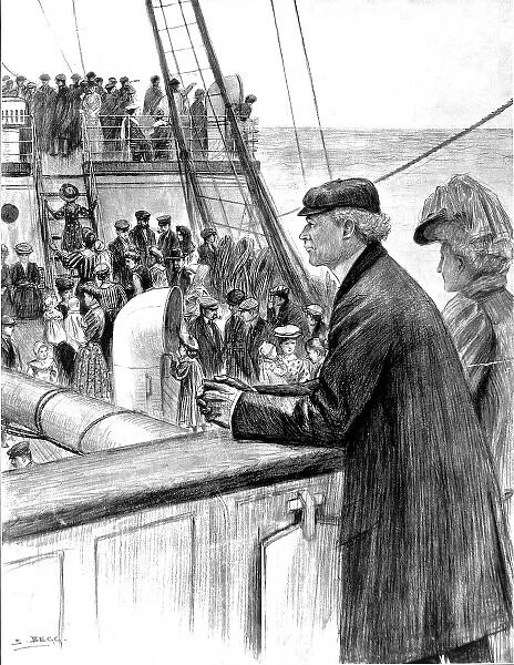 Sir Wilfred Laurier looking at emigrants on the Empress of